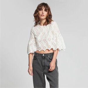& OTHER STORIES Broderie Anglaise Flared Blouse white eyelet size 8
